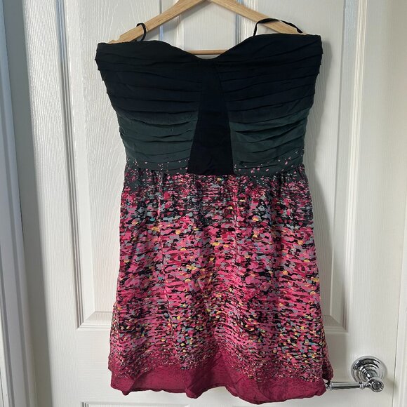 Anthropologie Charlie Jade Mini Dress 100% Silk Strapless Printed Ruched SZL - Picture 3 of 10